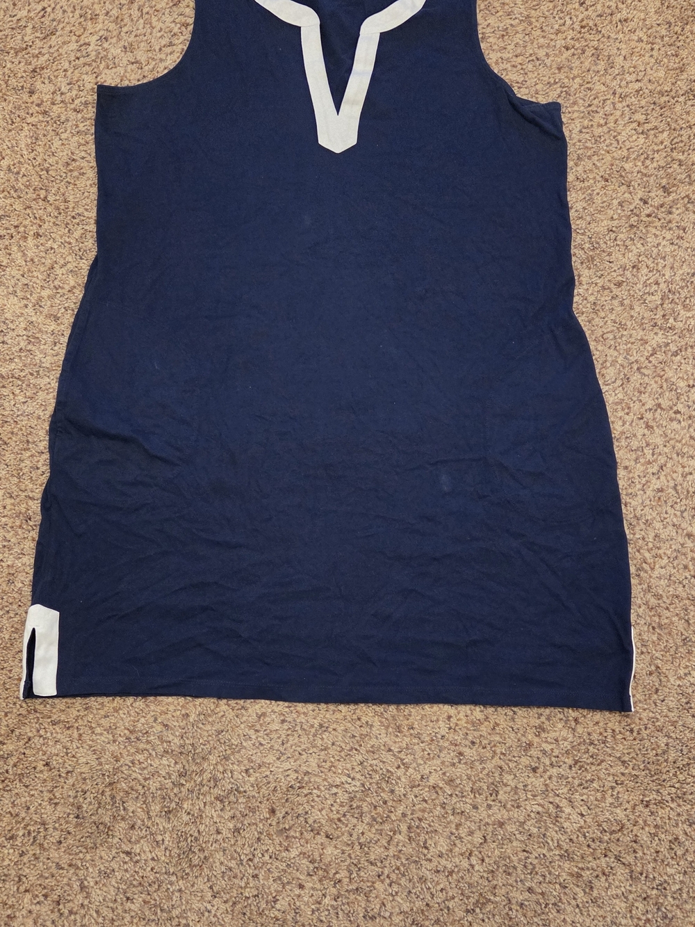 Lands' End Navy Sleeveless Midi Dress with White Trim